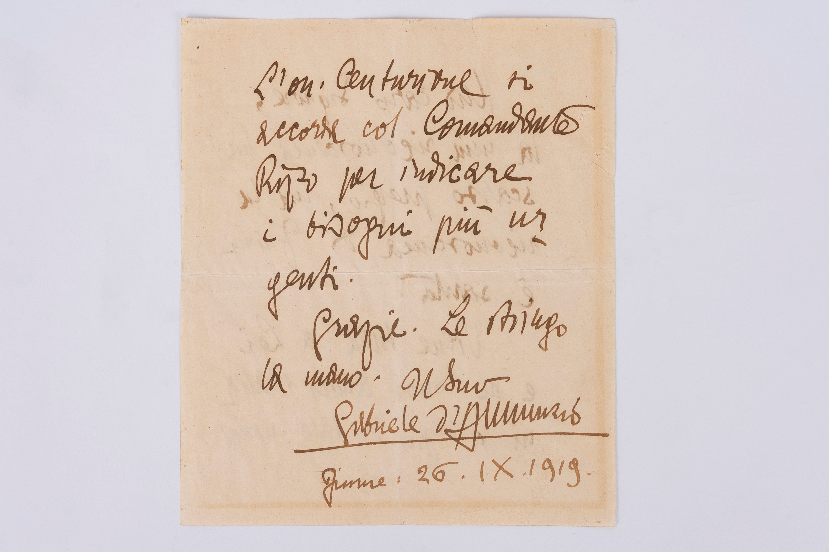 Gabriele D'annunzio - Lettera dal Comando della Città di Fiume