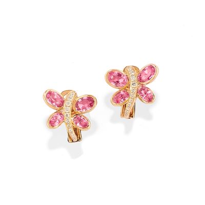 Orecchini con farfalle in oro rosa 18k, zaffiri rosa e diamanti a taglio brillante