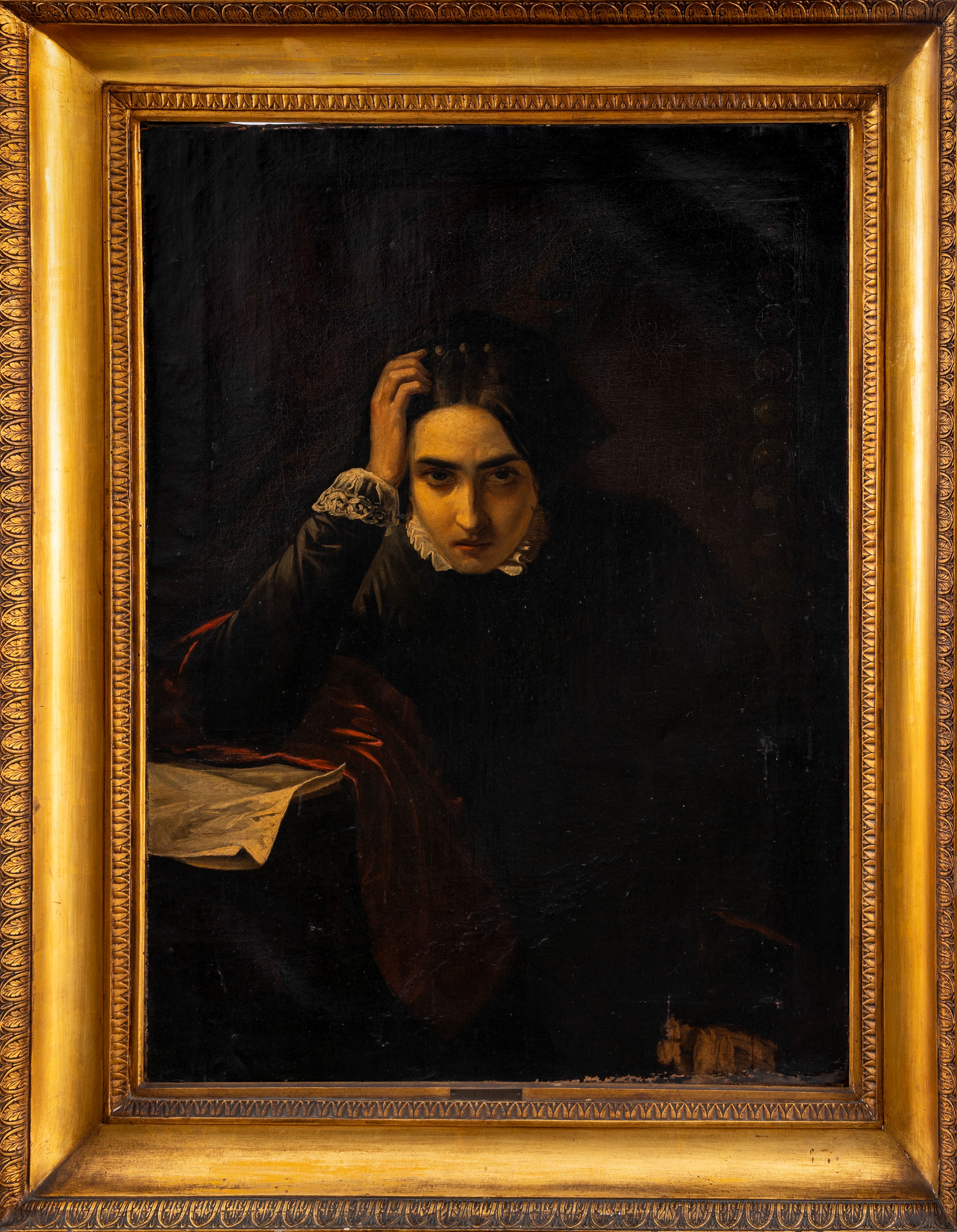 Attribuito a Stefano Ussi - Autore fiorentino (1822–1901), Pensosa, olio su tela