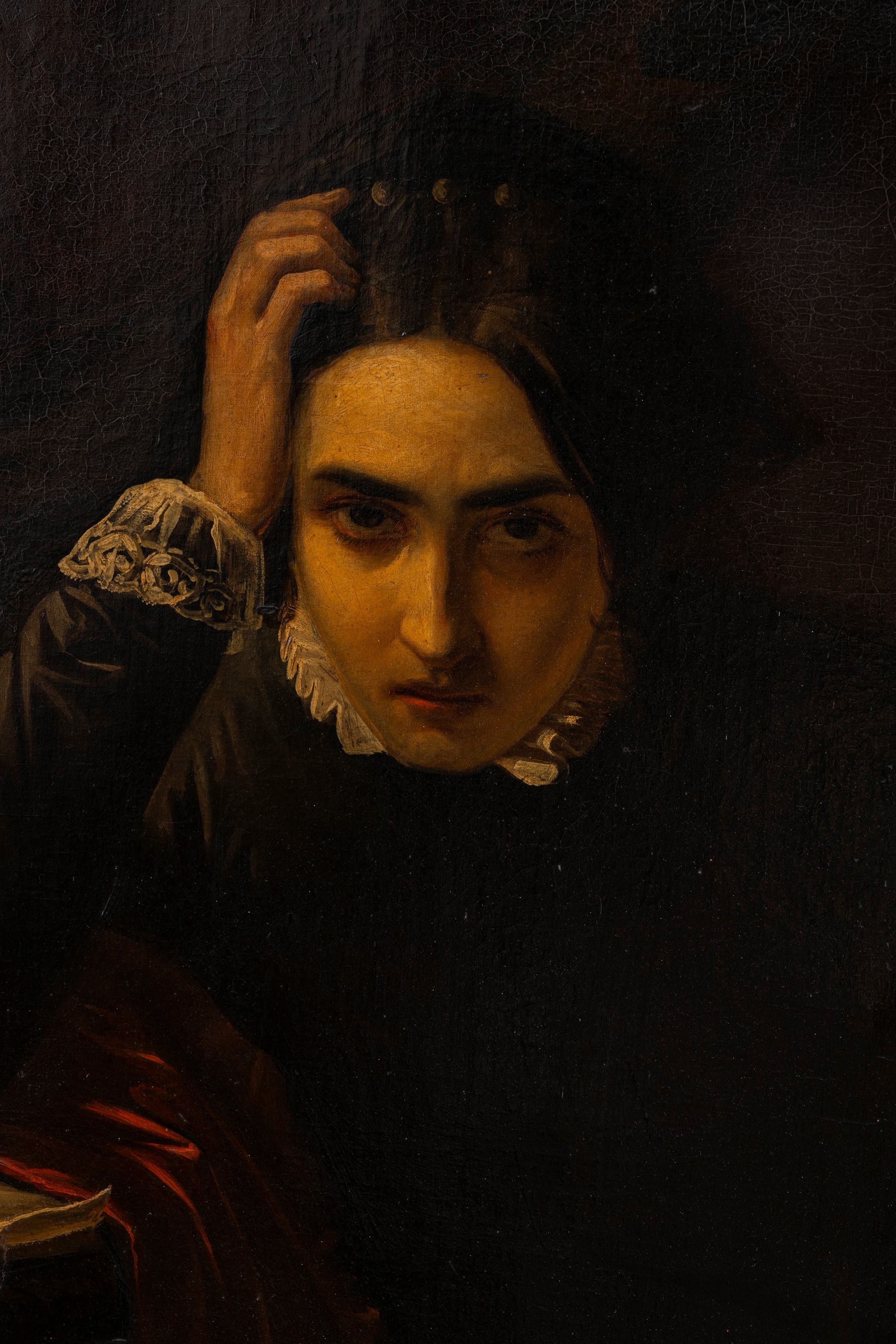 Attribuito a Stefano Ussi - Autore fiorentino (1822–1901), Pensosa, olio su tela