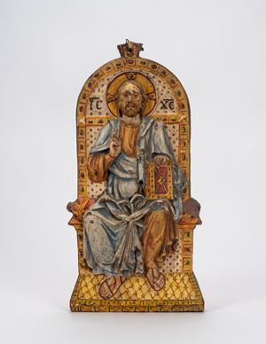 Cristo Pantocratore, rilievo in terracotta policroma, secolo XIX/XX