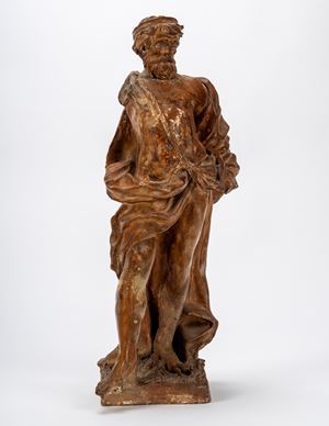 Figura virile panneggiata in terracotta patinata. Possibilmente Veneto, secolo XVII-XVIII