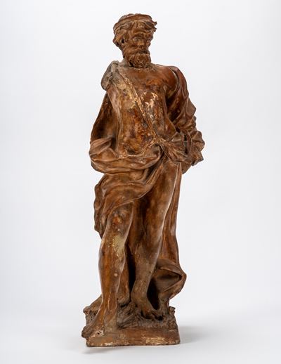 Figura virile panneggiata, terracotta patinata (possibile area veneta, XVII–XVIII secolo)