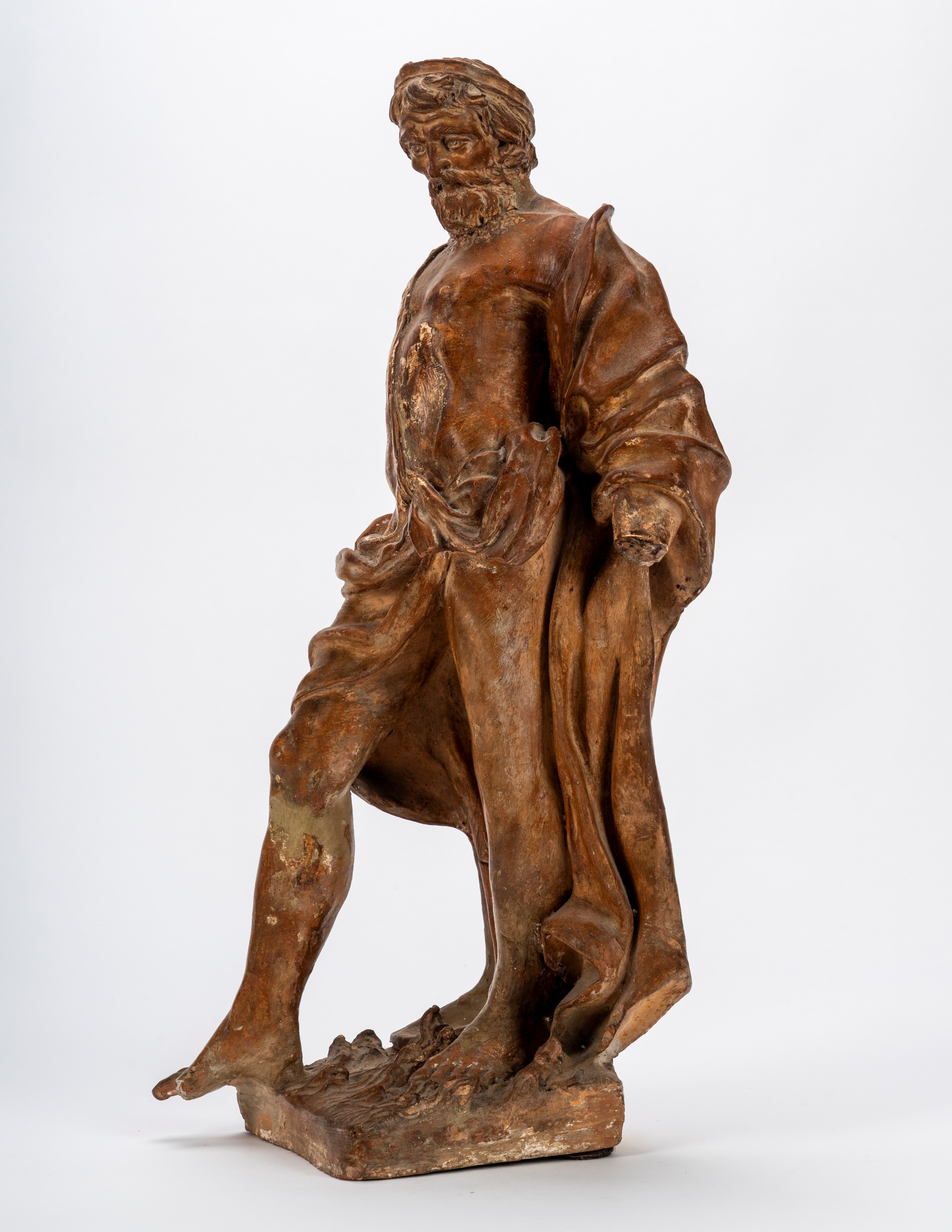 Possibile Veneto (sec. XVII-XVIII), Figura virile panneggiata in terracotta patinata