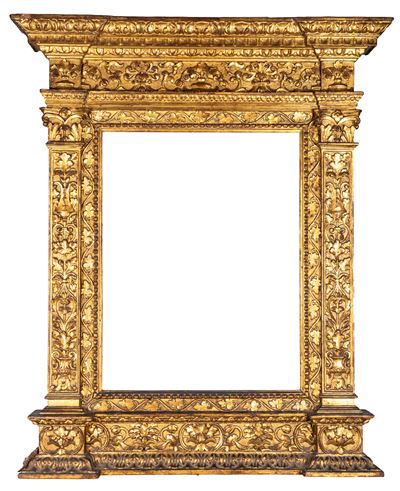 Cornice a edicola, legno intagliato e dorato, XIX secolo