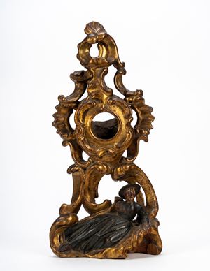 Ostensorio in legno intagliato e dorato. Secolo XIX