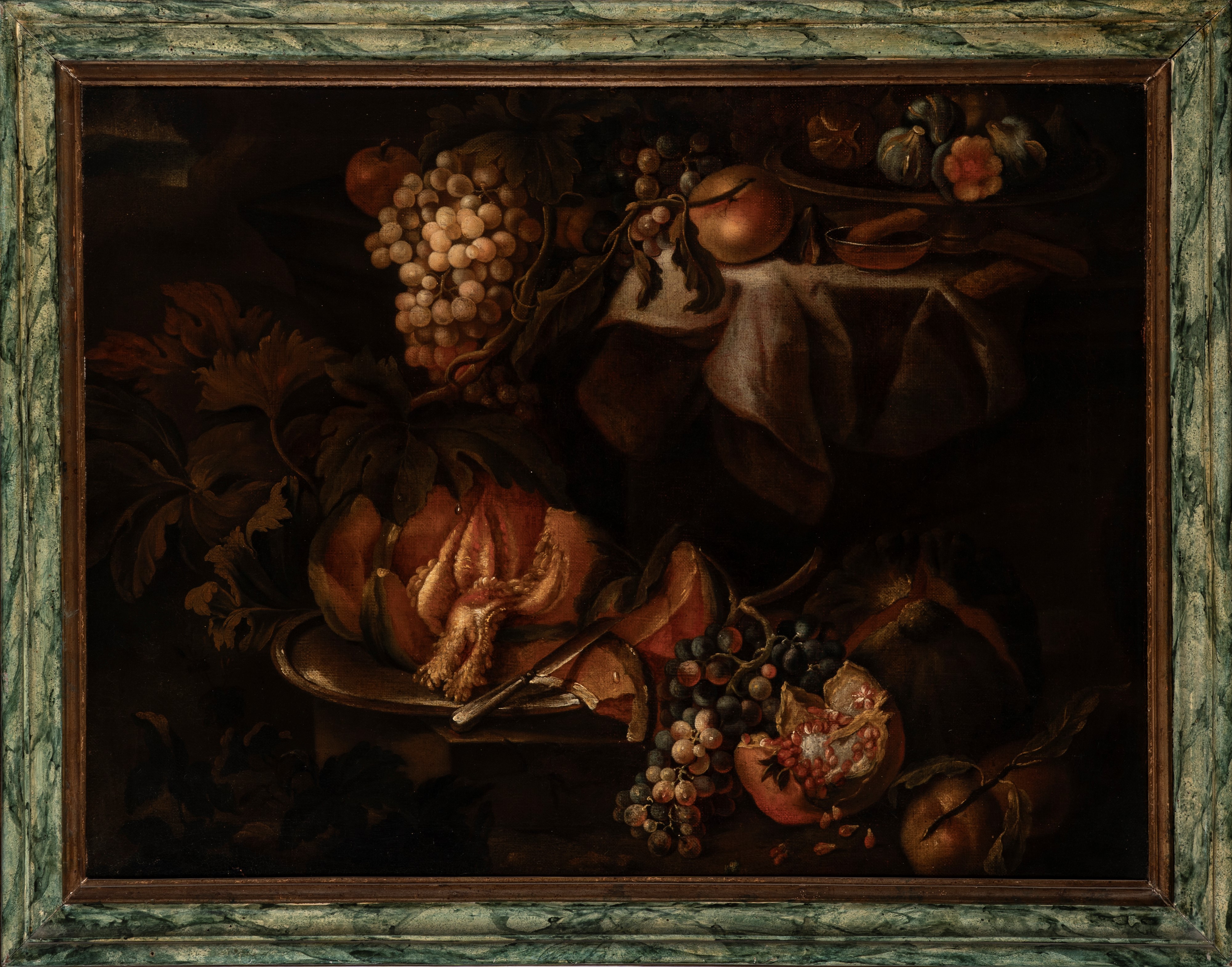 Scuola Italiana, Secolo XVIII - Natura Morta con Zucca, Uva e Melograno