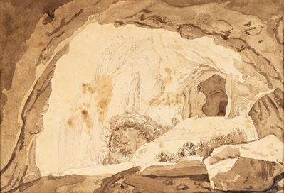 Grotte, matita e acquerello bruno su cartoncino