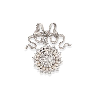 Spilla in oro bianco 18k con diamanti, totale ct 2,00 circa