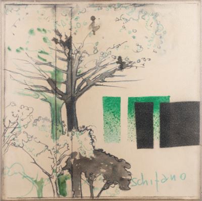 Ossigeno, smalto, grafite e spruzzo su tela con perspex, 1966