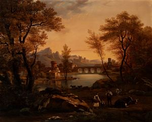 Paesaggio fluviale con pastori e armenti