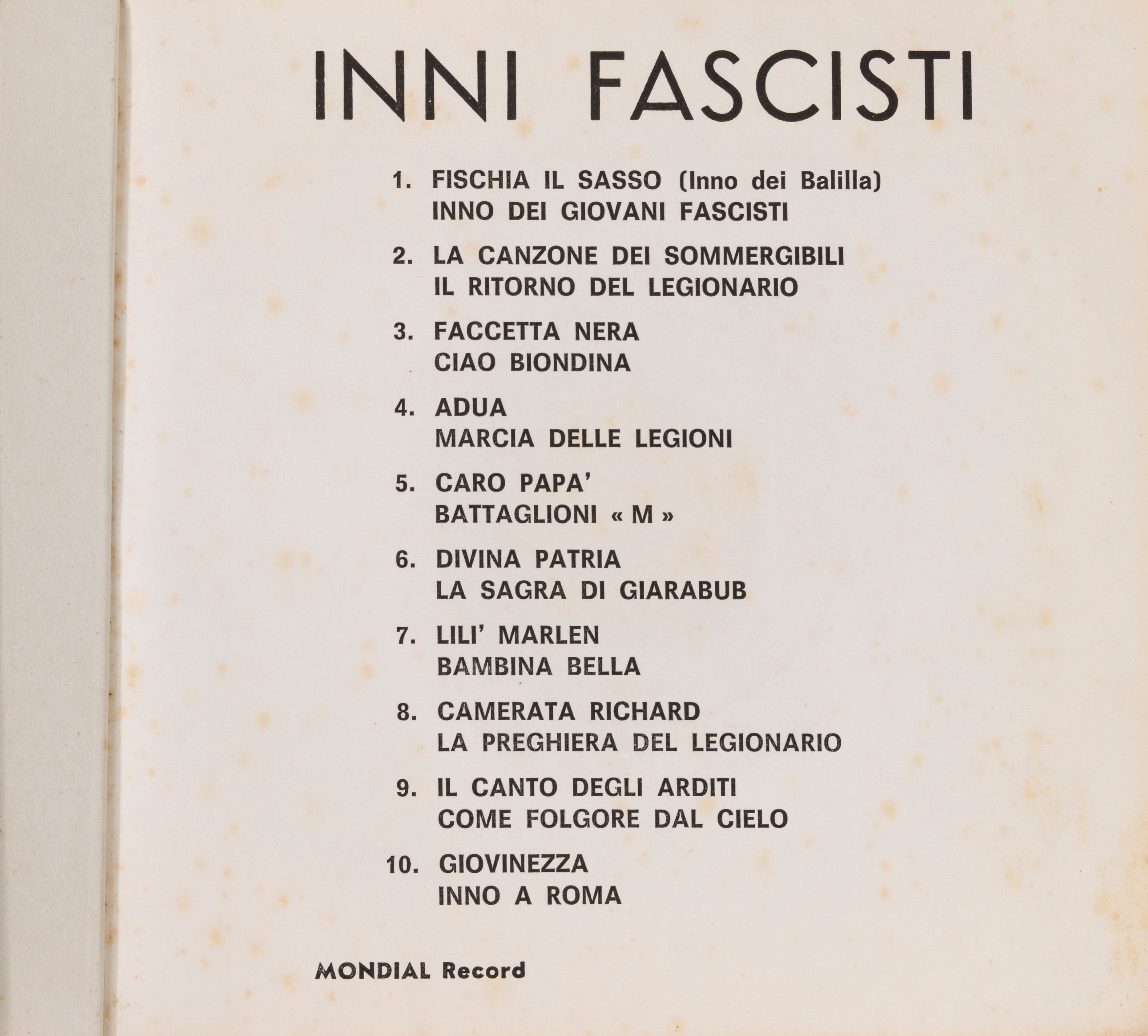 Raccolta di inni del Ventennio fascista, dischi in vinile 45 giri (10 titoli) in cofanetto editor...