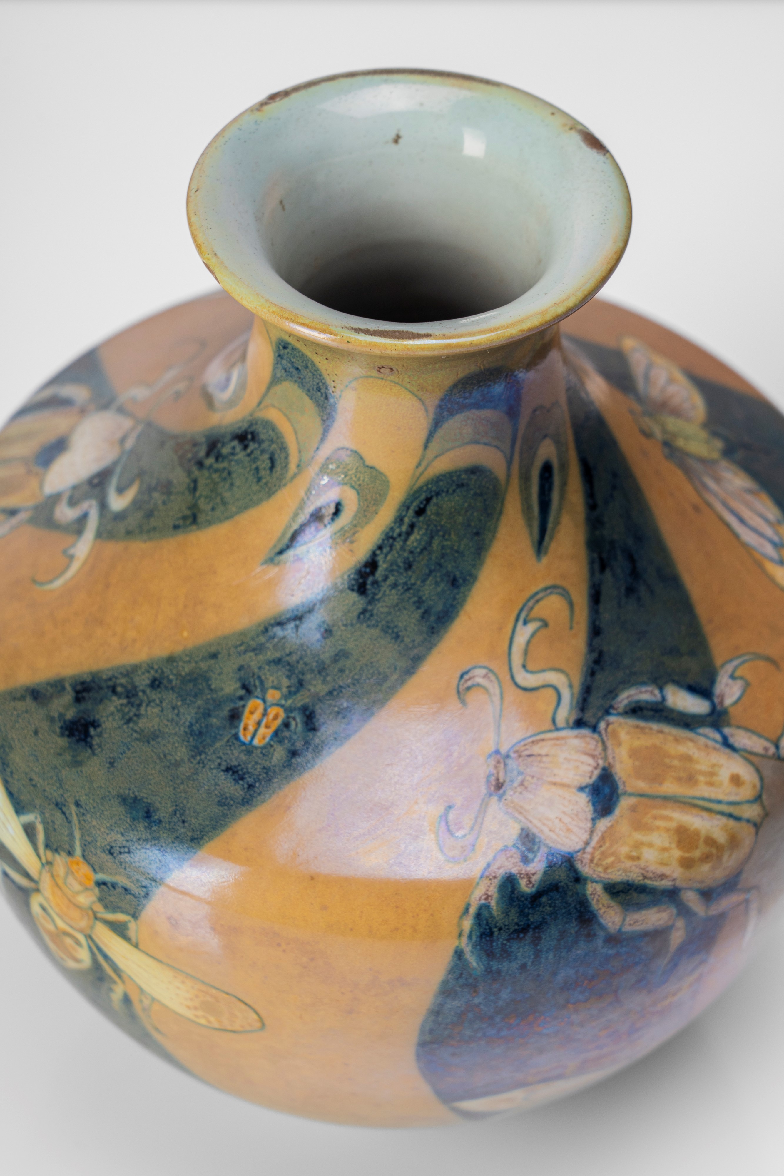 Galileo Chini - Vaso con libellule in ceramica