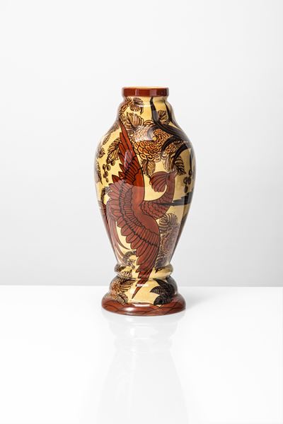 Vaso in ceramica smaltata con scena de La Fenice (Albisola), circa 1920