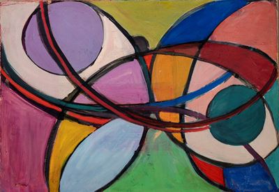 Pittura astratta, tempera su carta applicata su tela