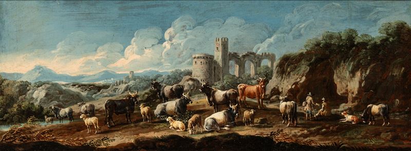 Paesaggio con pastori, armenti e rovine