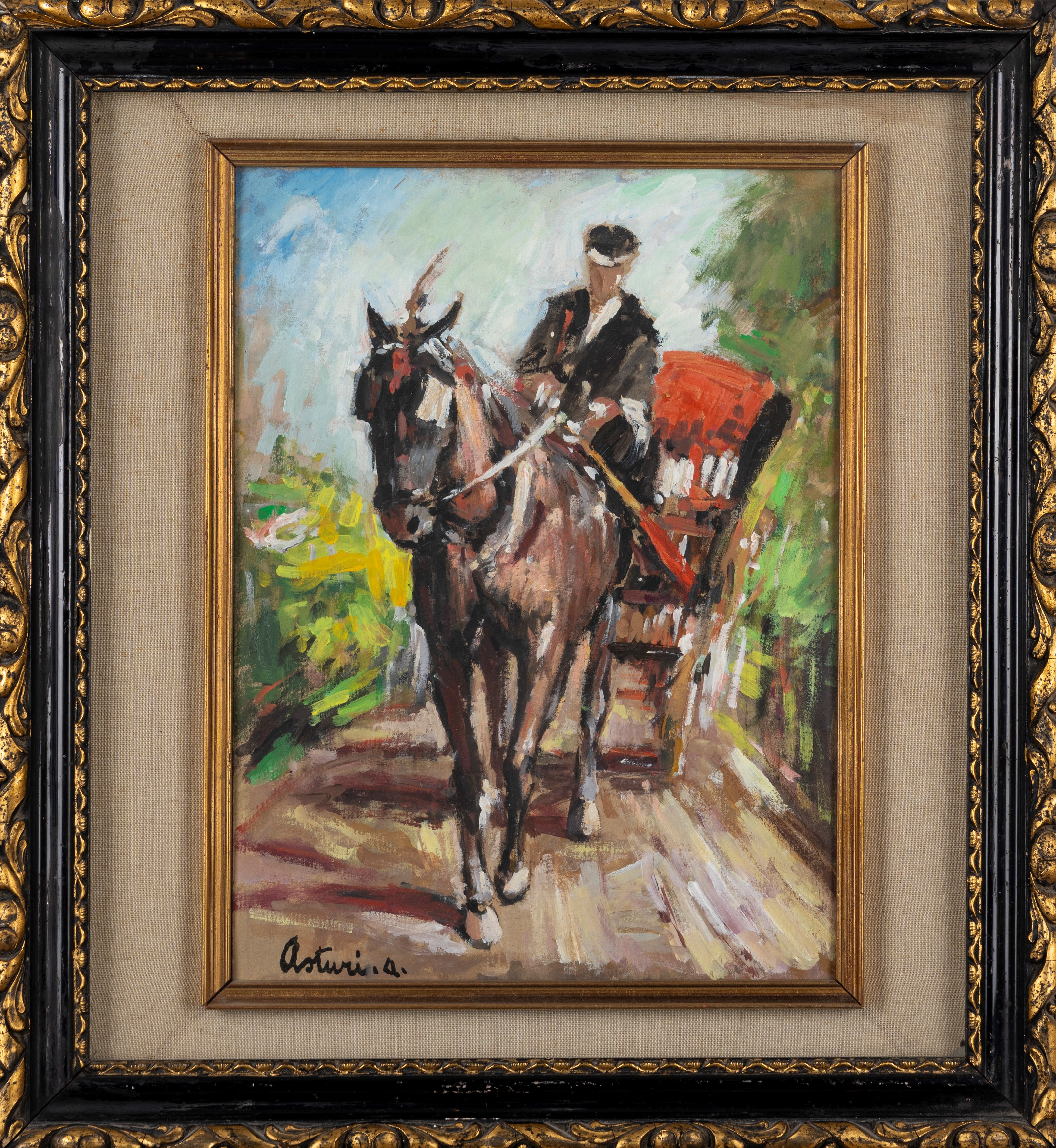 Antonio Asturi - Carrozzella, olio su cartone