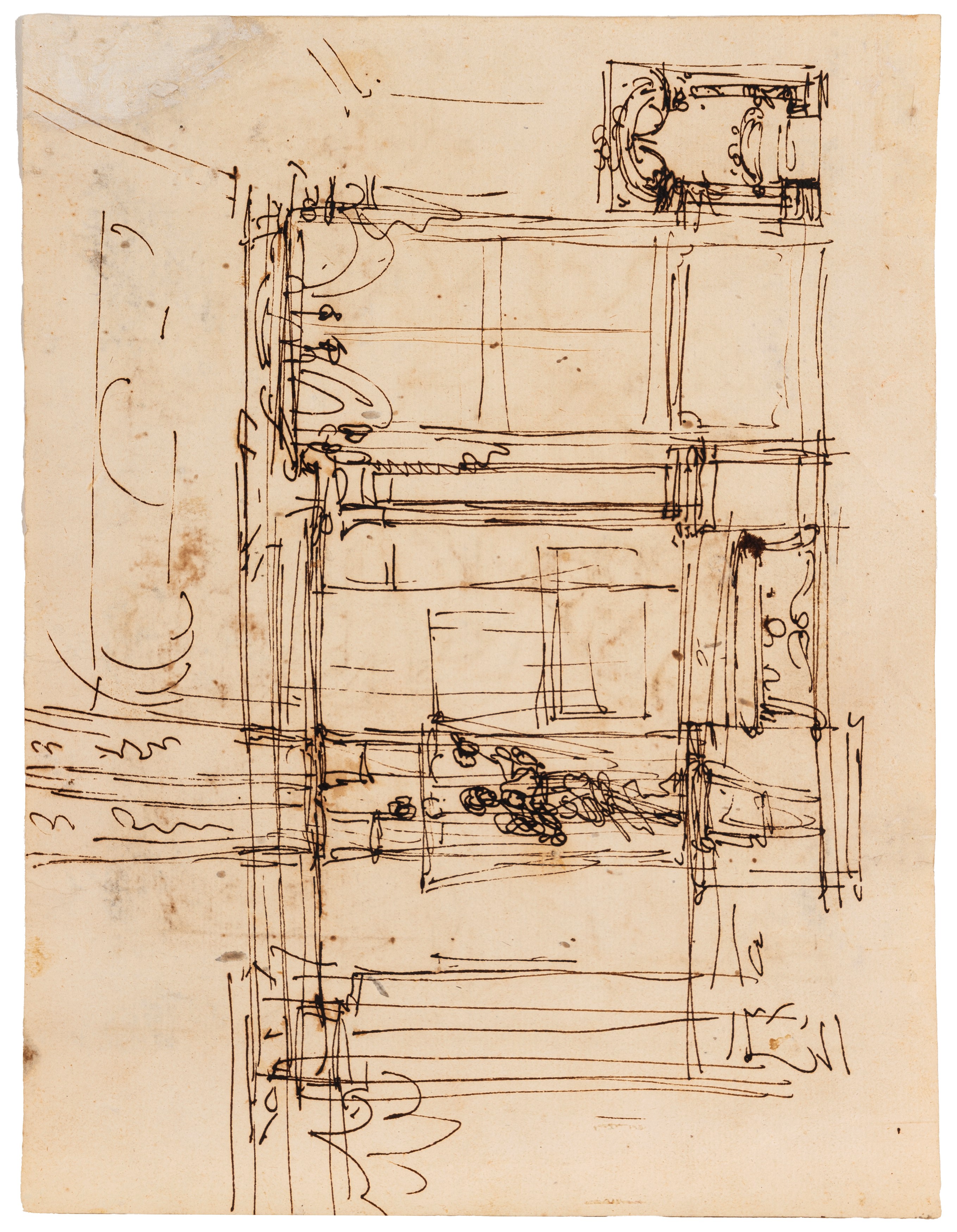 Sant'Orsola (recto); Studio per la decorazione di una sala di Palazzo Sciarra Colonna, Roma (vers...