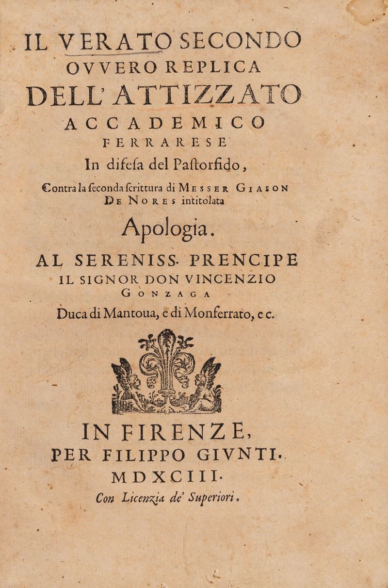 Il Verato secondo, ovvero Replica dell' Attizzato [...] in difesa del Pastor fido contra la secon...