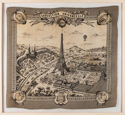 Foulard commemorativo, EXPOSITION UNIVERSELLE di Parigi 1889, cotone stampato