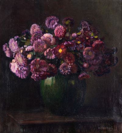 Il vaso di fiori viola, olio su tela (1922)