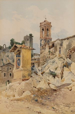 Olevano, il campanile e l'edicola sacra