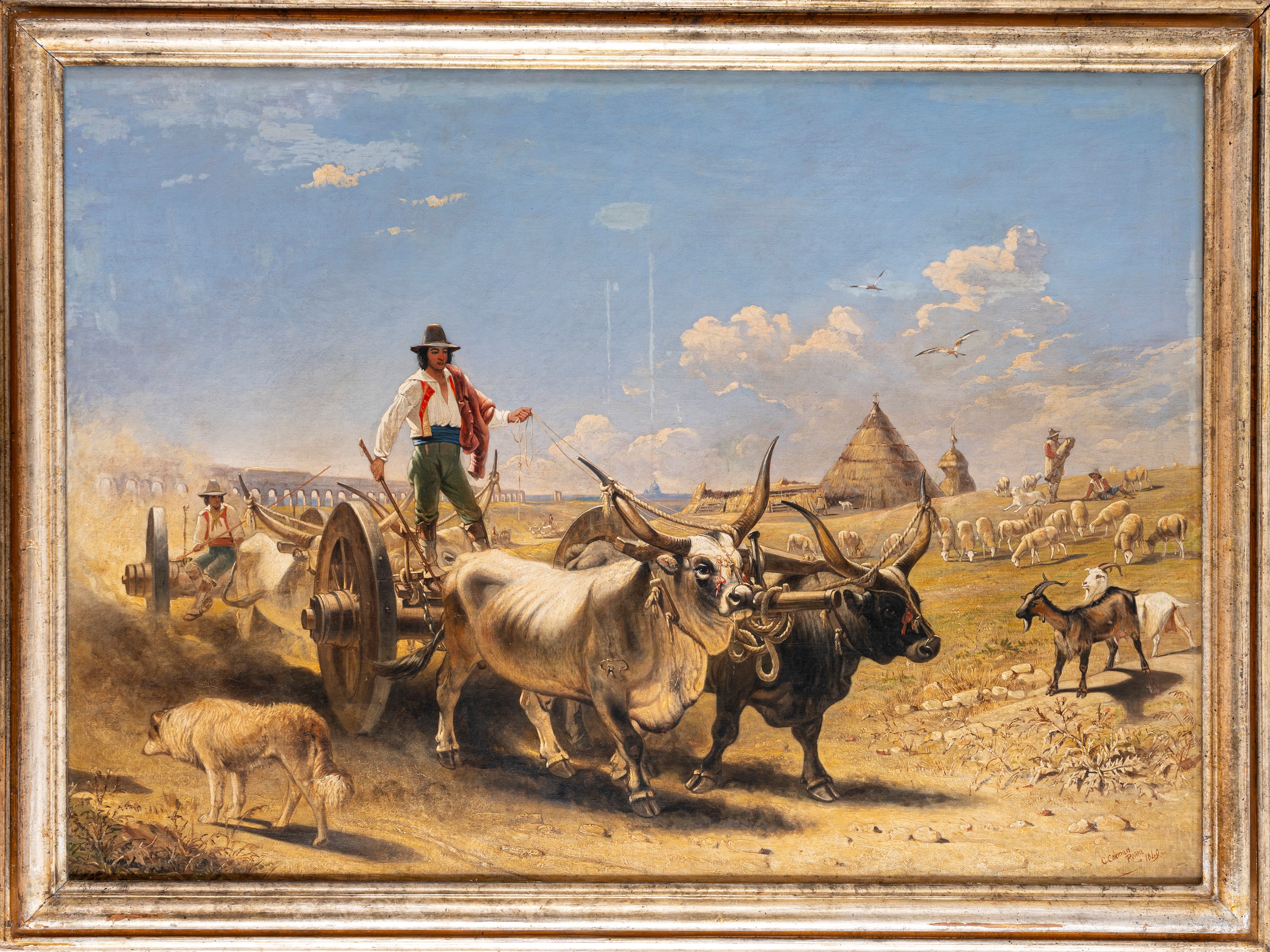 Charles Coleman - La sfilata dei buoi nella Campagna romana, olio su tela
