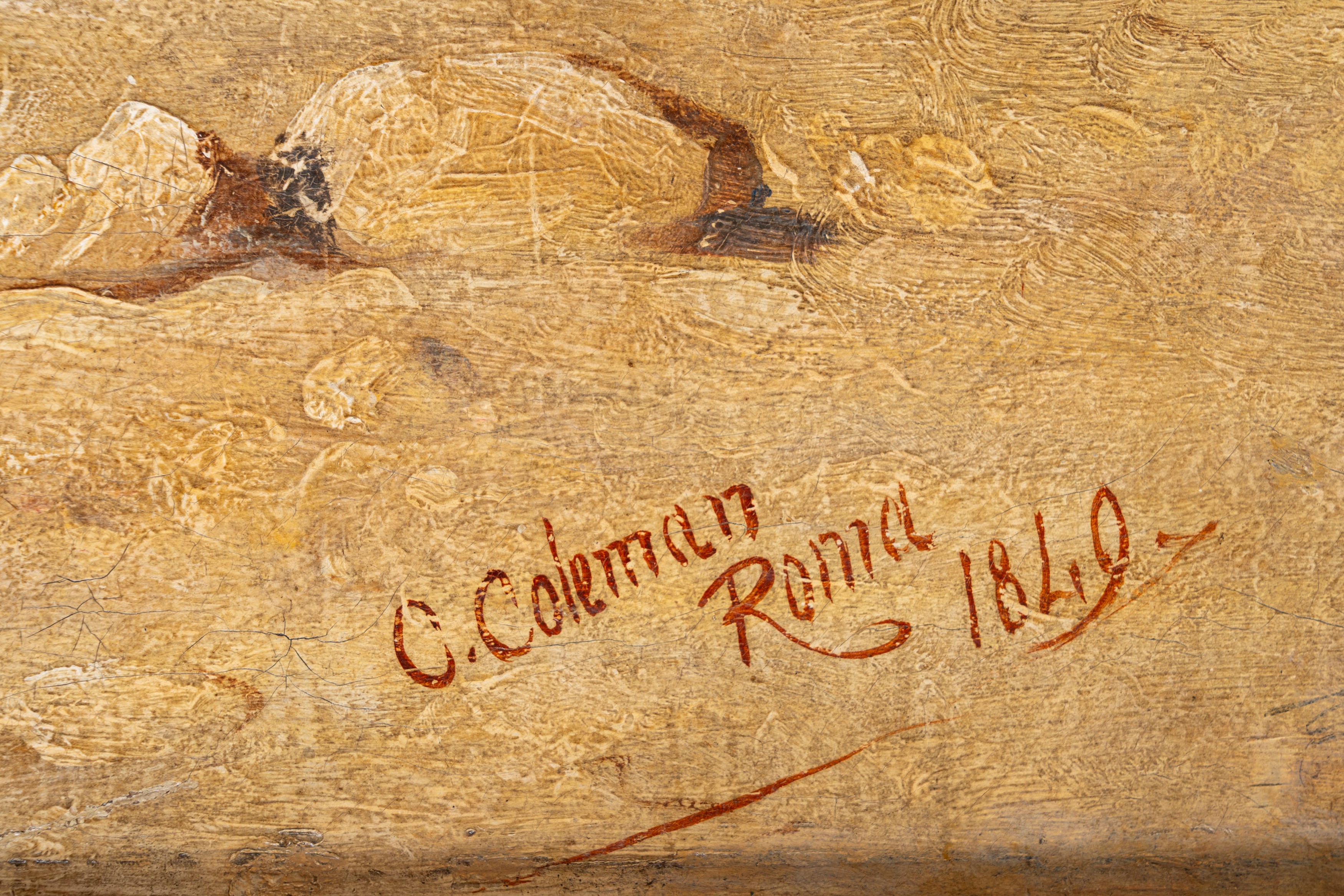Charles Coleman - La sfilata dei buoi nella Campagna romana, olio su tela