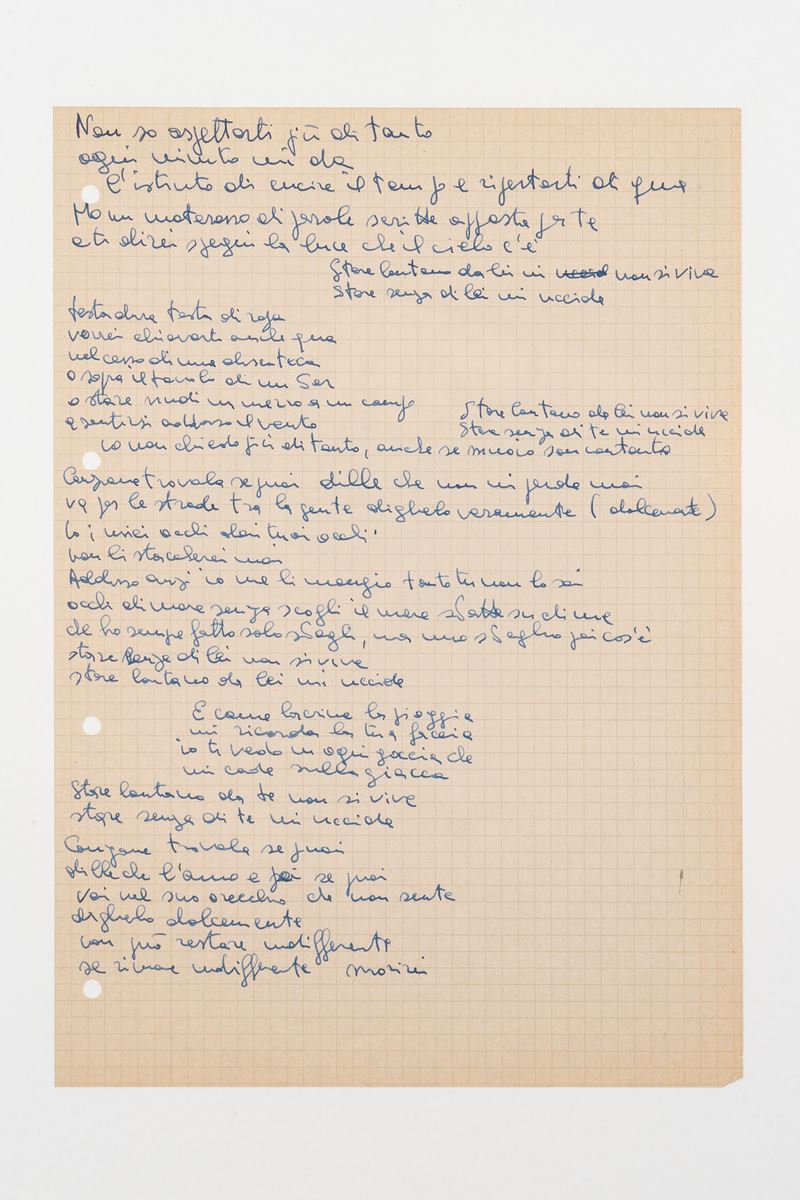 Il testo autografo della celebre "Canzone", singolo uscito nel 1996