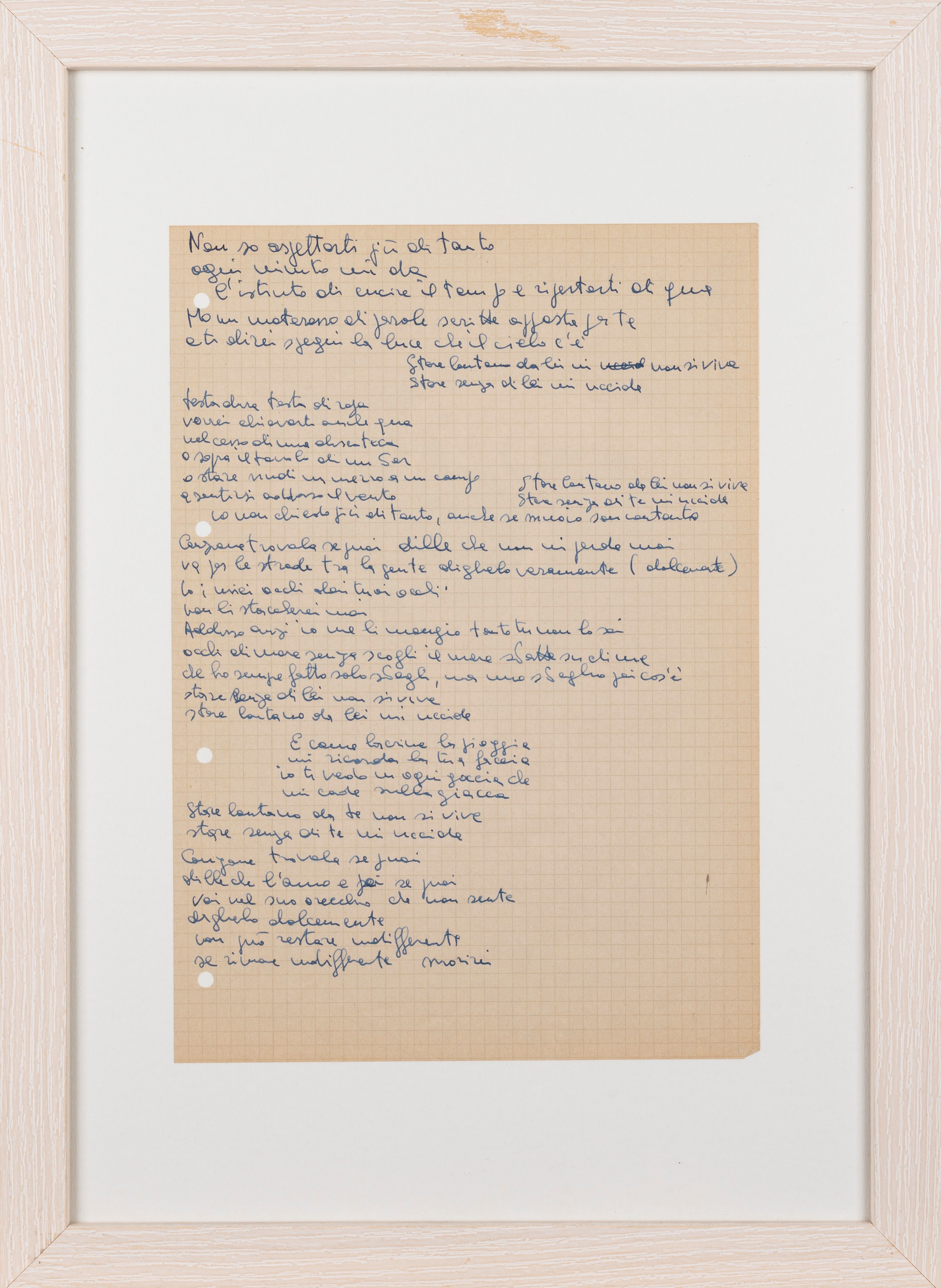 Il testo autografo della celebre "Canzone", singolo uscito nel 1996
