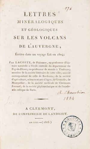 Lettres mineralogiques et geologiques sur les volcans de l'Auvergne, ecrites dans un voyage fait en 1804