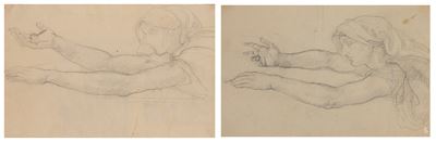 Coppia di studi per illustrazione, carboncino su cartoncino e carboncino su carta (Notturno) — 19...