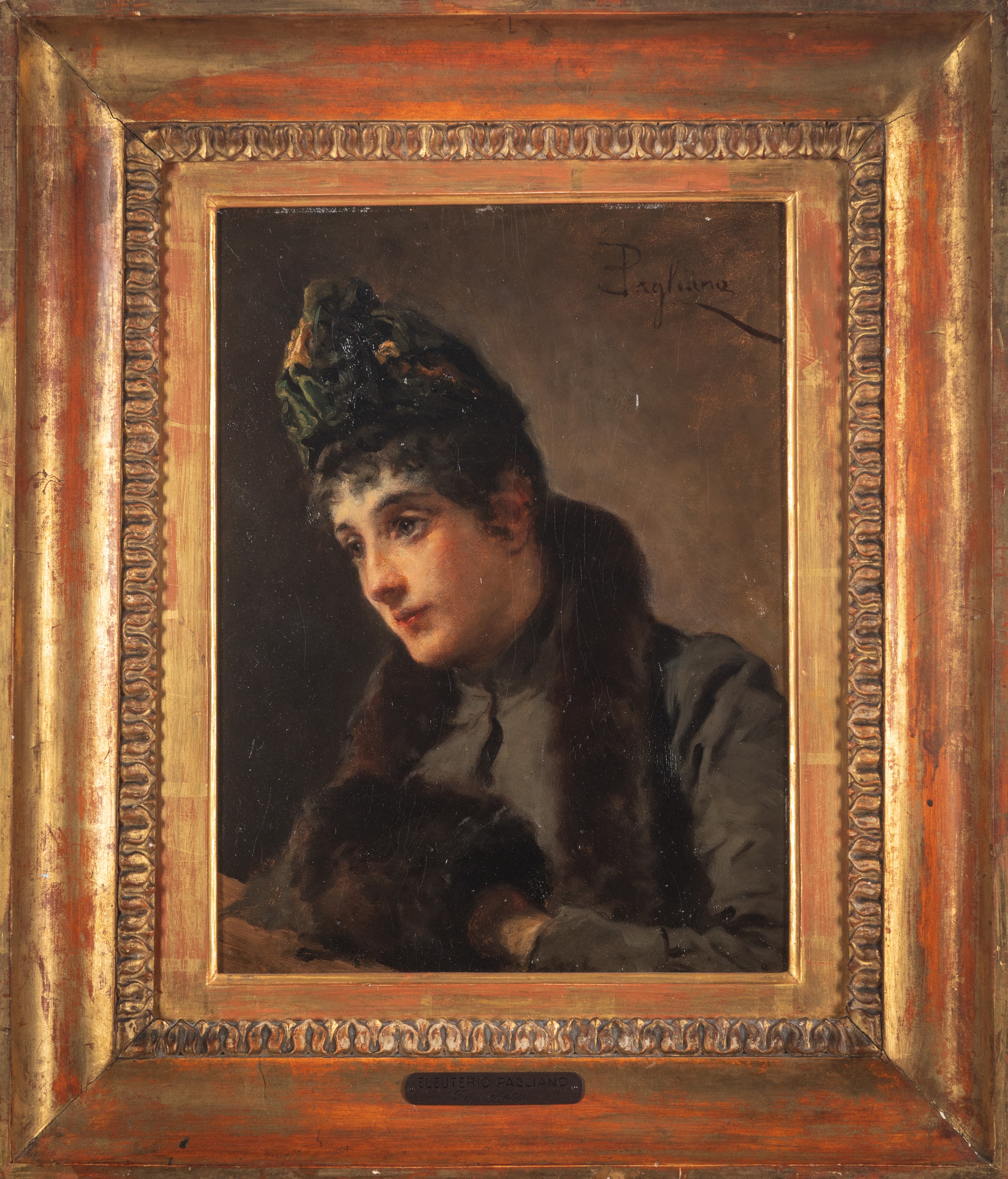 Eleuterio Pagliano - Ritratto femminile, olio su cartone