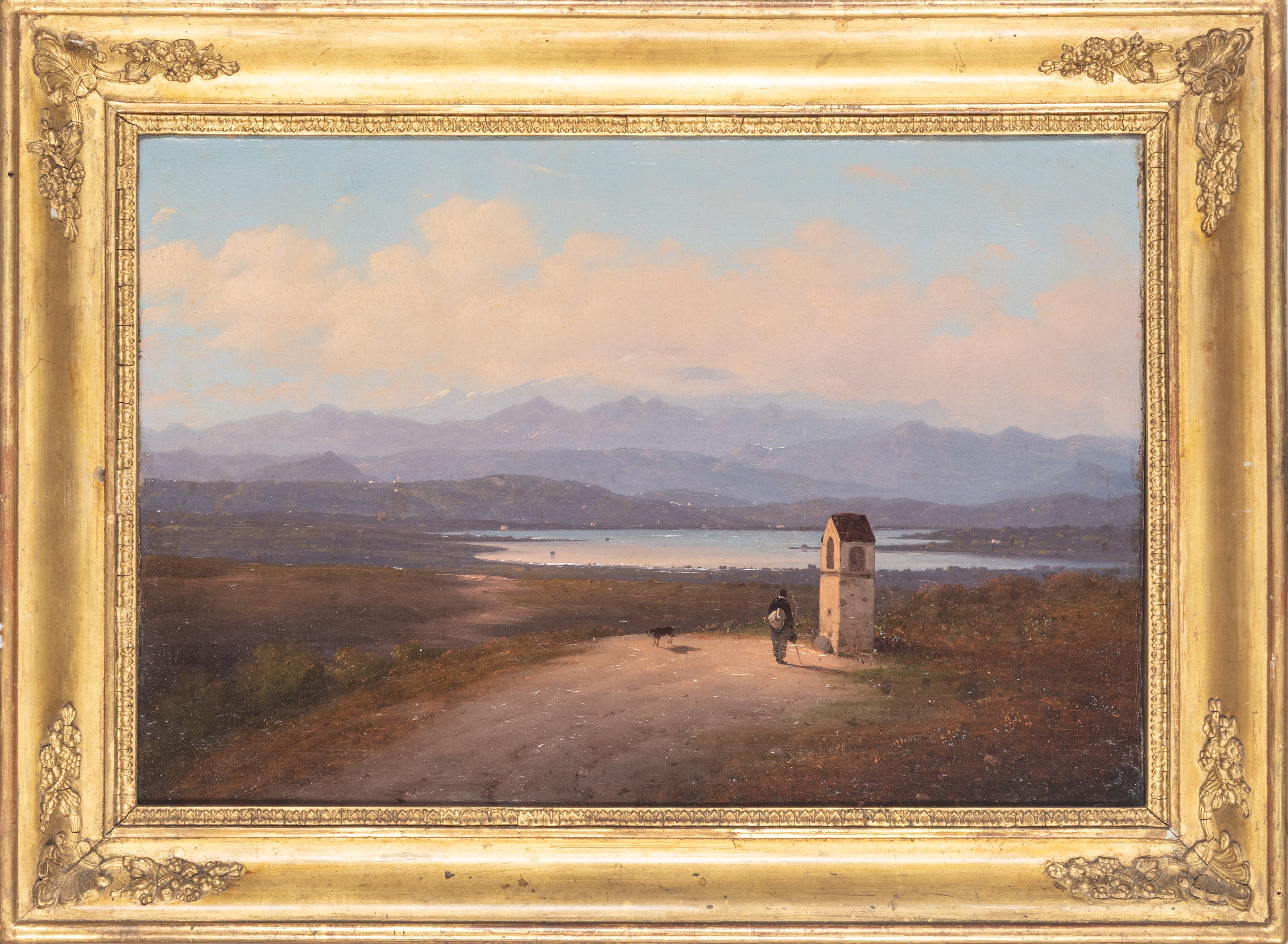 Attribuito a Costantino Prinetti - Autore lombardo (1825-1855), Veduta del Lago di Varese, olio s...