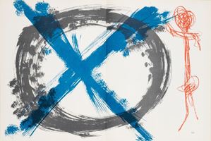 Edizione inglese in tiratura limitata a 500 copie, il nostro esemplare è il n. 517. Baj ha realizzato espressamente per questa monografia le 4 litografie e ha ideato il design per la legatura.      Baj