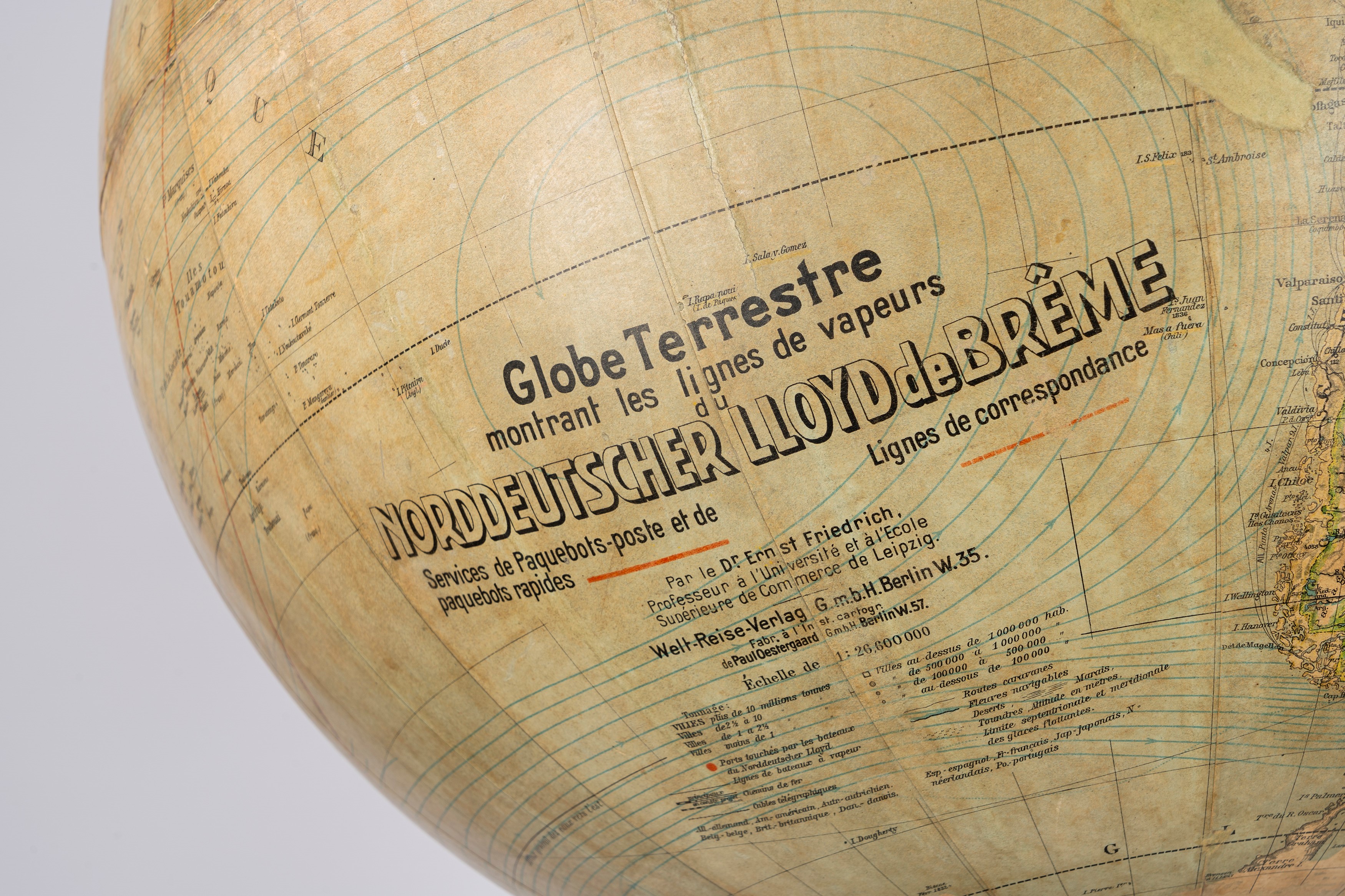 Norddeutscher Lloyd, Weltverkehrs-Globus (globo terrestre pubblicitario con rotte marittime), fin...