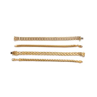 Quattro bracciali, oro giallo 18k
