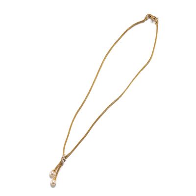 Collana in oro bicolore 18k con perle coltivate e piccoli diamanti