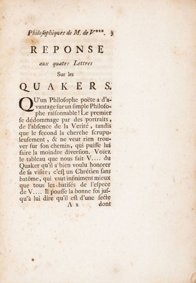 Reponse Aux Lettres De M. De Voltaire. Suivant la Copie De Paris