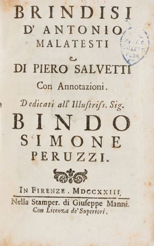 Brindisi. Con annotazioni. Dedicati all'illustriss. Sig. Bindo Simone Peruzzi