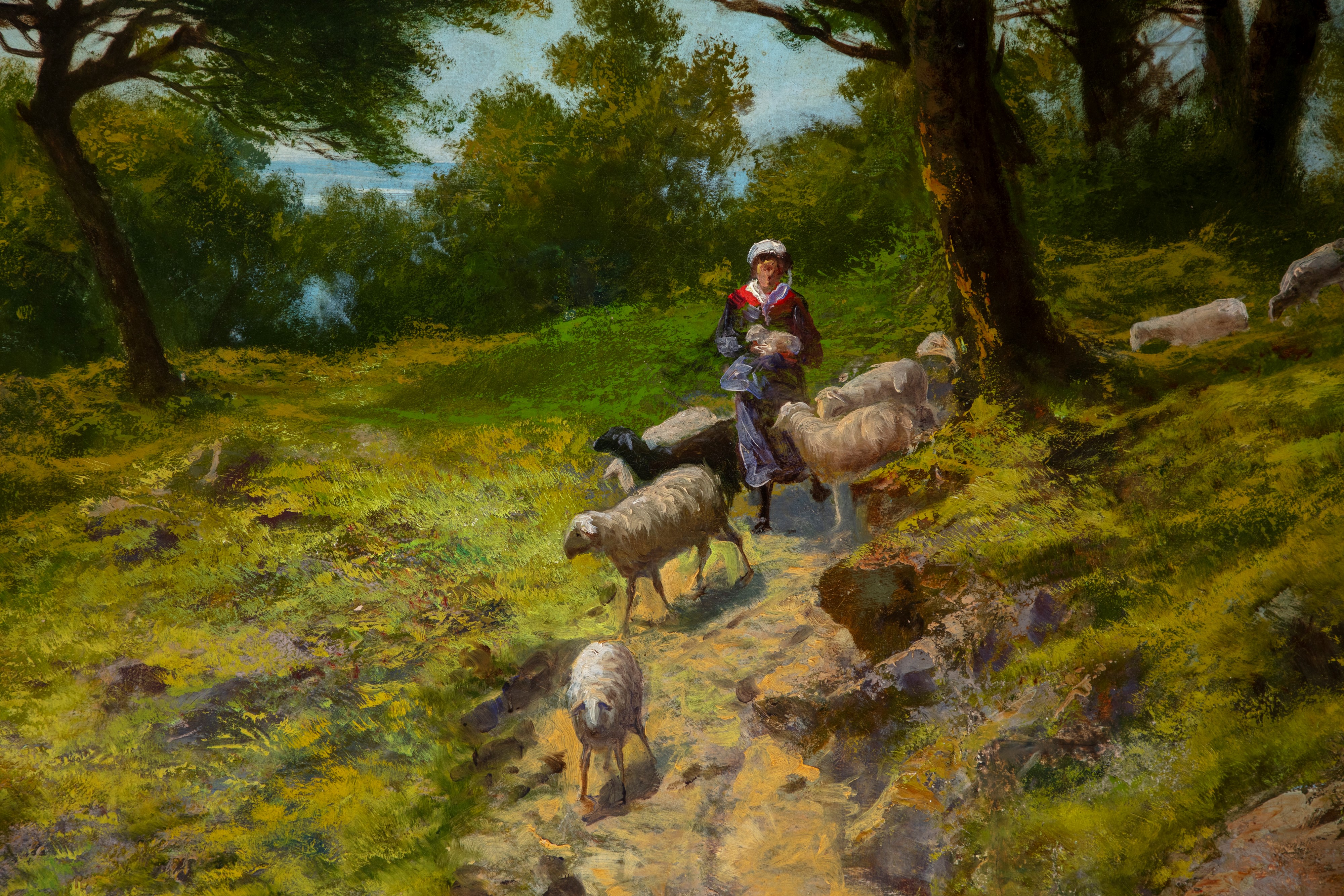 Giacinto Bo - Paesaggio ligure con pastorella, olio su tela