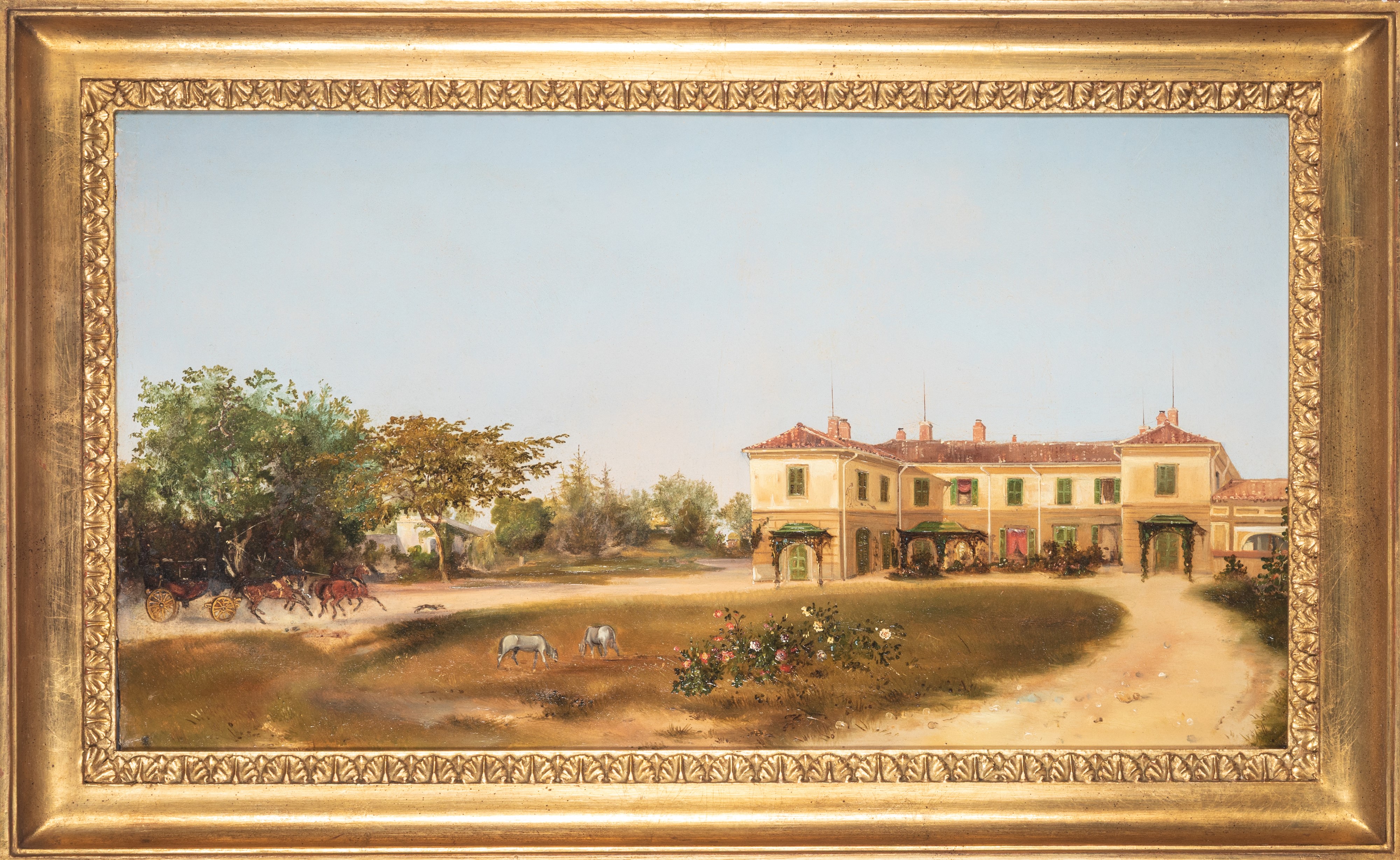 Attribuito Ad Ambrogio Fermini - Autore del XIX secolo, Veduta lombarda con villa