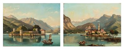 Coppia, Lago Maggiore: veduta dell’Isola Bella e veduta dell’Isola dei Pescatori, olio su tela
