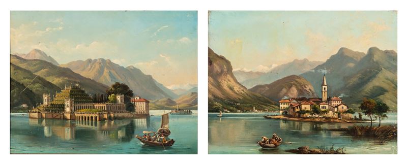 Scuola del Secolo XIX - Coppia, Lago Maggiore: veduta dell’Isola Bella e veduta dell’Isola dei Pe...