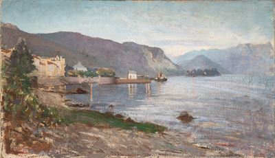 Lago Maggiore, veduta di Stresa, olio su tela