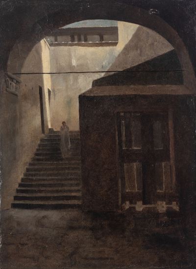 Figura in un interno, olio su tela