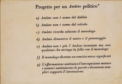 Progetto per un Amleto Politico – Statement (testo stampato, 1977)