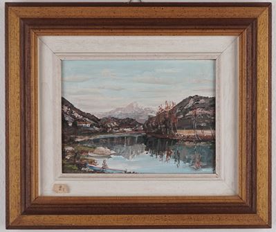 Paesaggio, olio su cartone telato in cornice