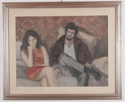 Una coppia, olio su tela (in cornice) datato 1968