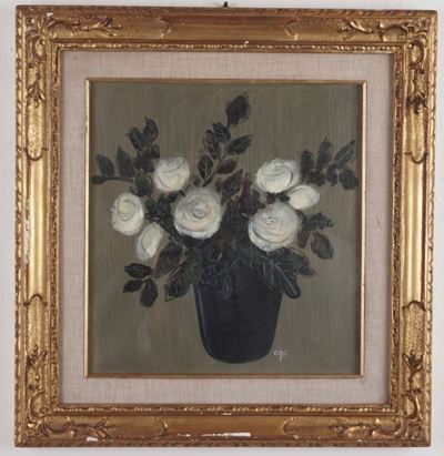 Fiori, olio su tela applicata su cartone in cornice